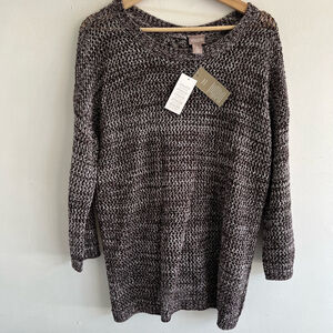 Women's Chico's Brown White Open Knit Sweater Size 2 NWT